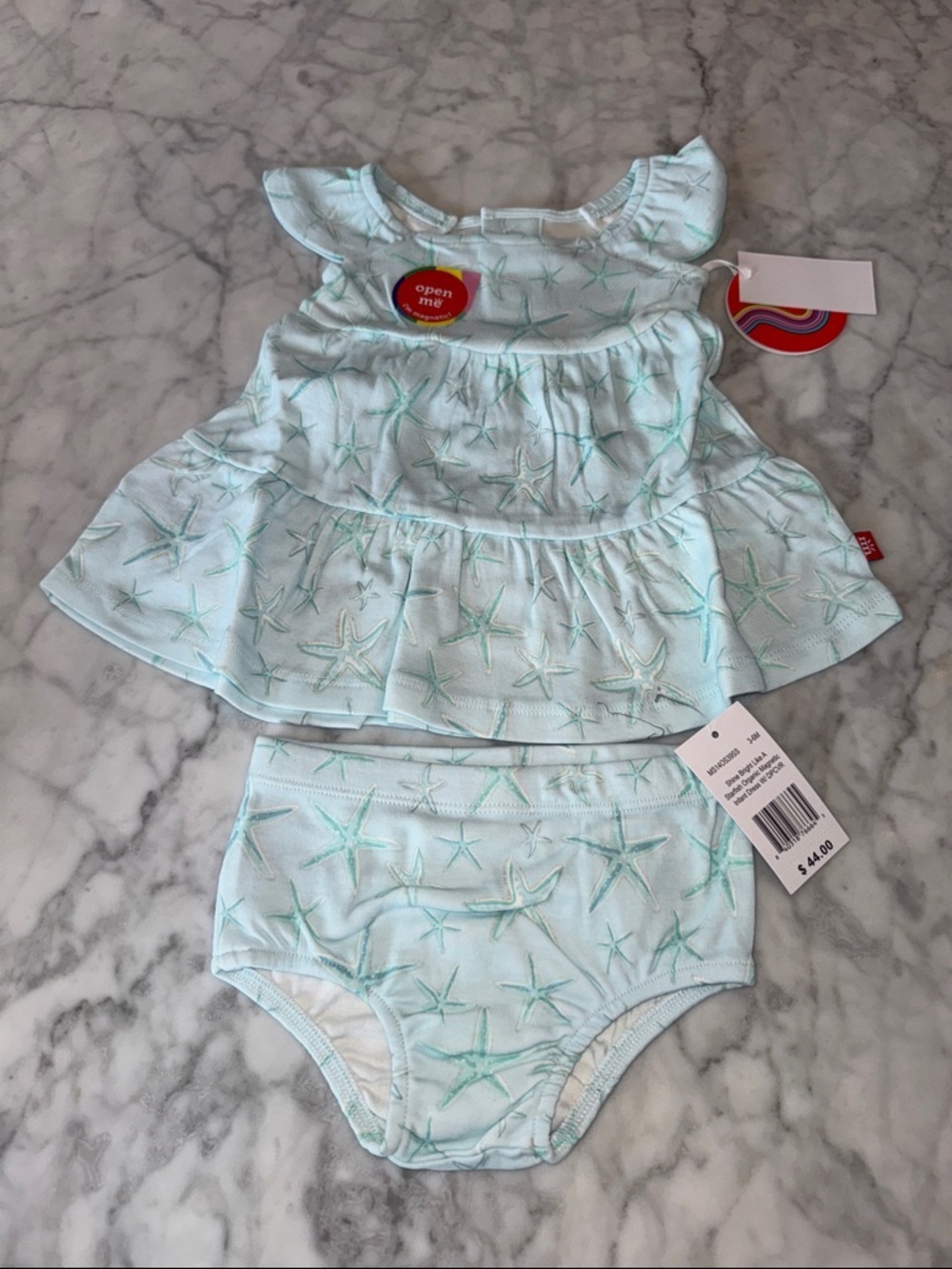 NWT MAGNETIC ME ORGANIC STARFISH DRESS WITH DIAPER COVER 3/6M
